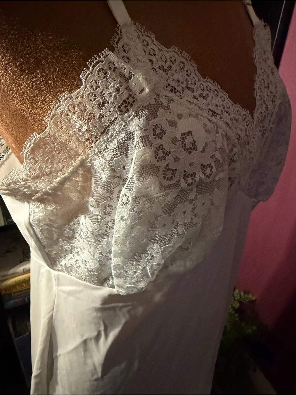 Vintage light/white baby blue Lace Trim Slip Dress - DuPont Nylon